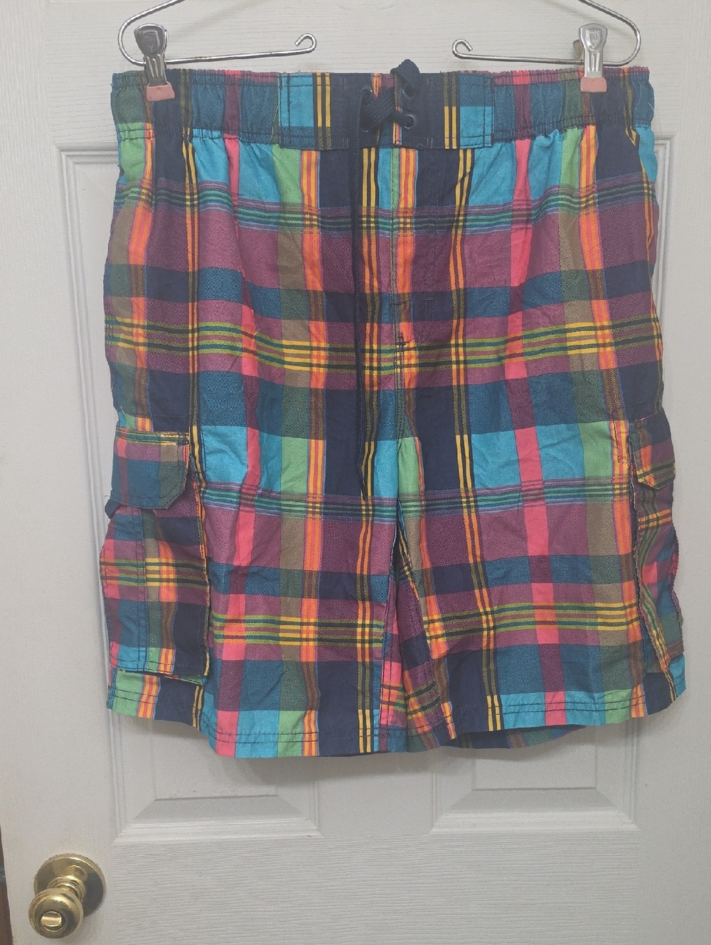 Colorful Plaid Cargo Swim Shorts - Bright Multi